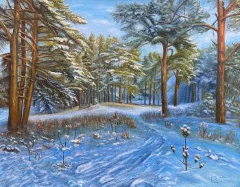 Winter forest edge, painting