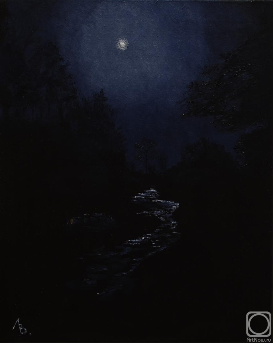 Lebedev Vladimir. A brook in the moonlight