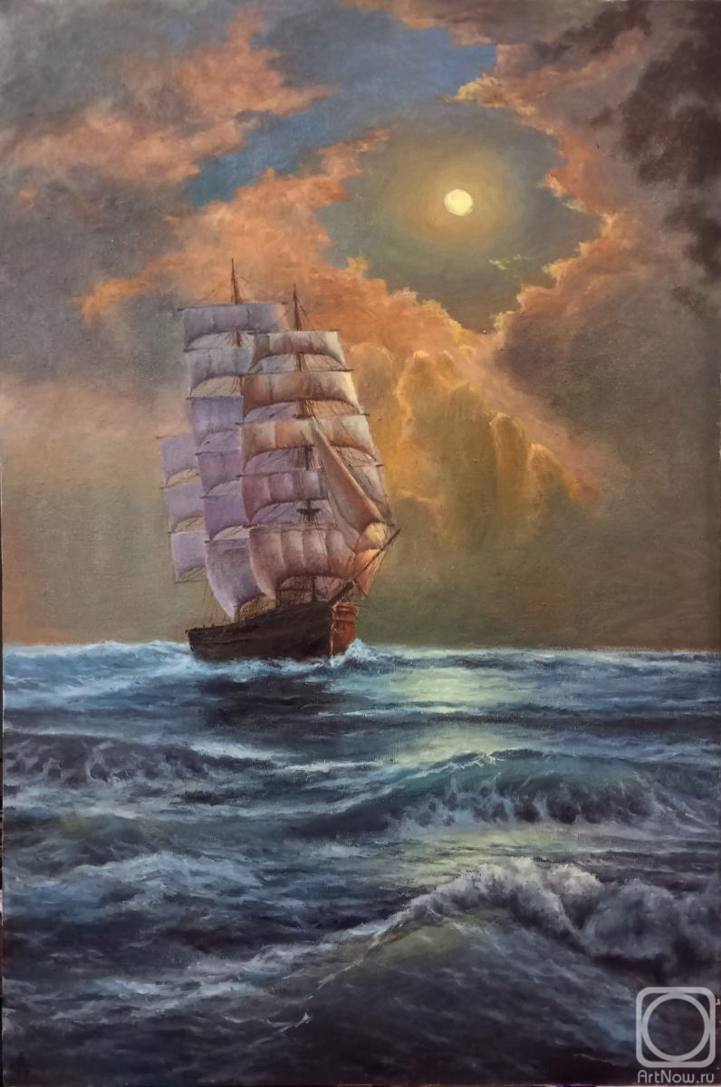 Surakin Alexandr. Sailboat on a moonlit night