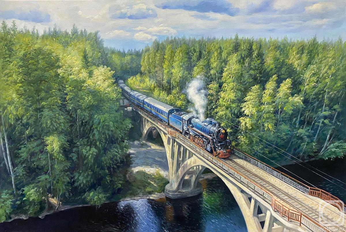 Kamskij Savelij. Passing over the river. Train. Railroad