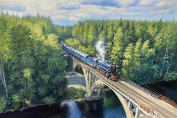 Passing over the river. Train. Railroad. Kamskij Savelij