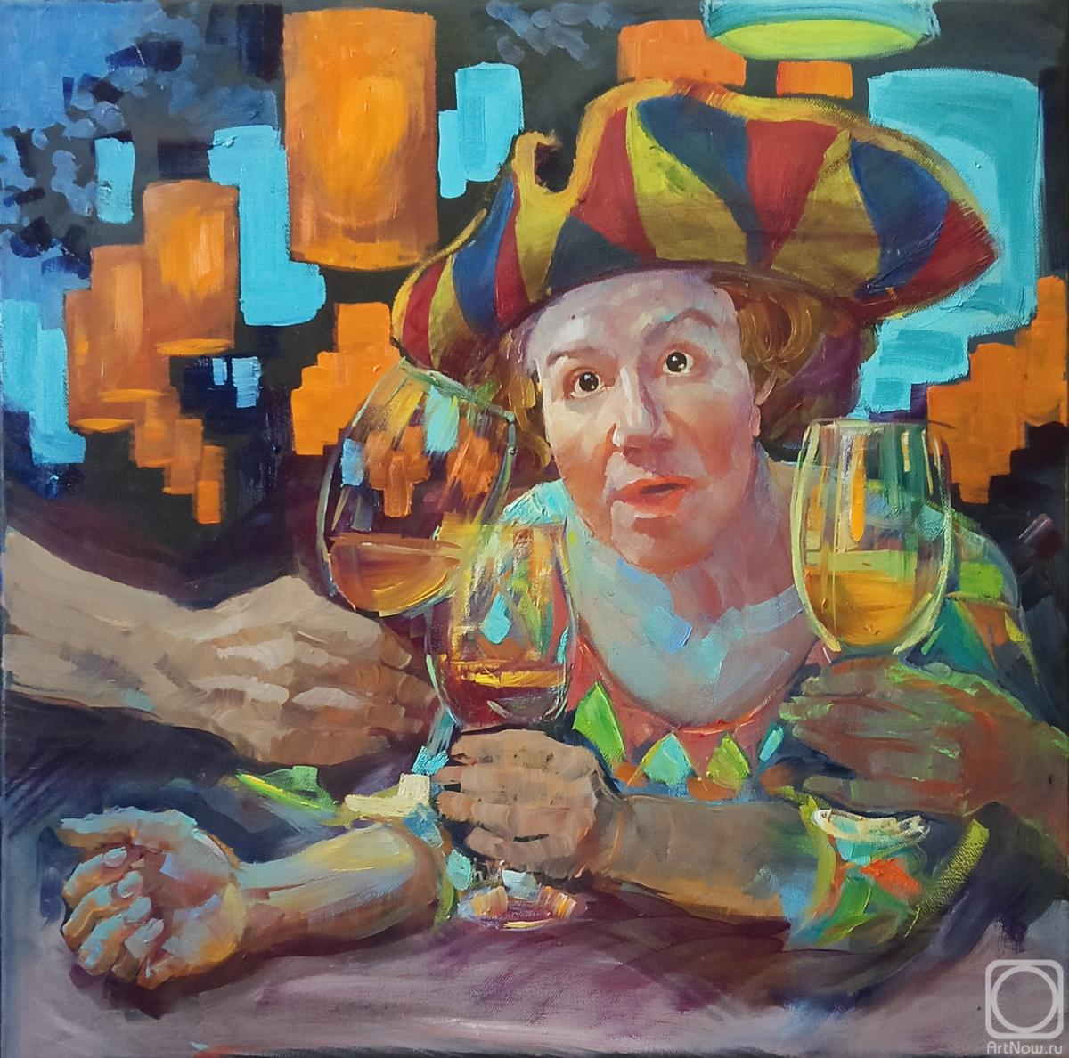 Dobrovolskaya Gayane. Columbine drinking with friends, self-portrait