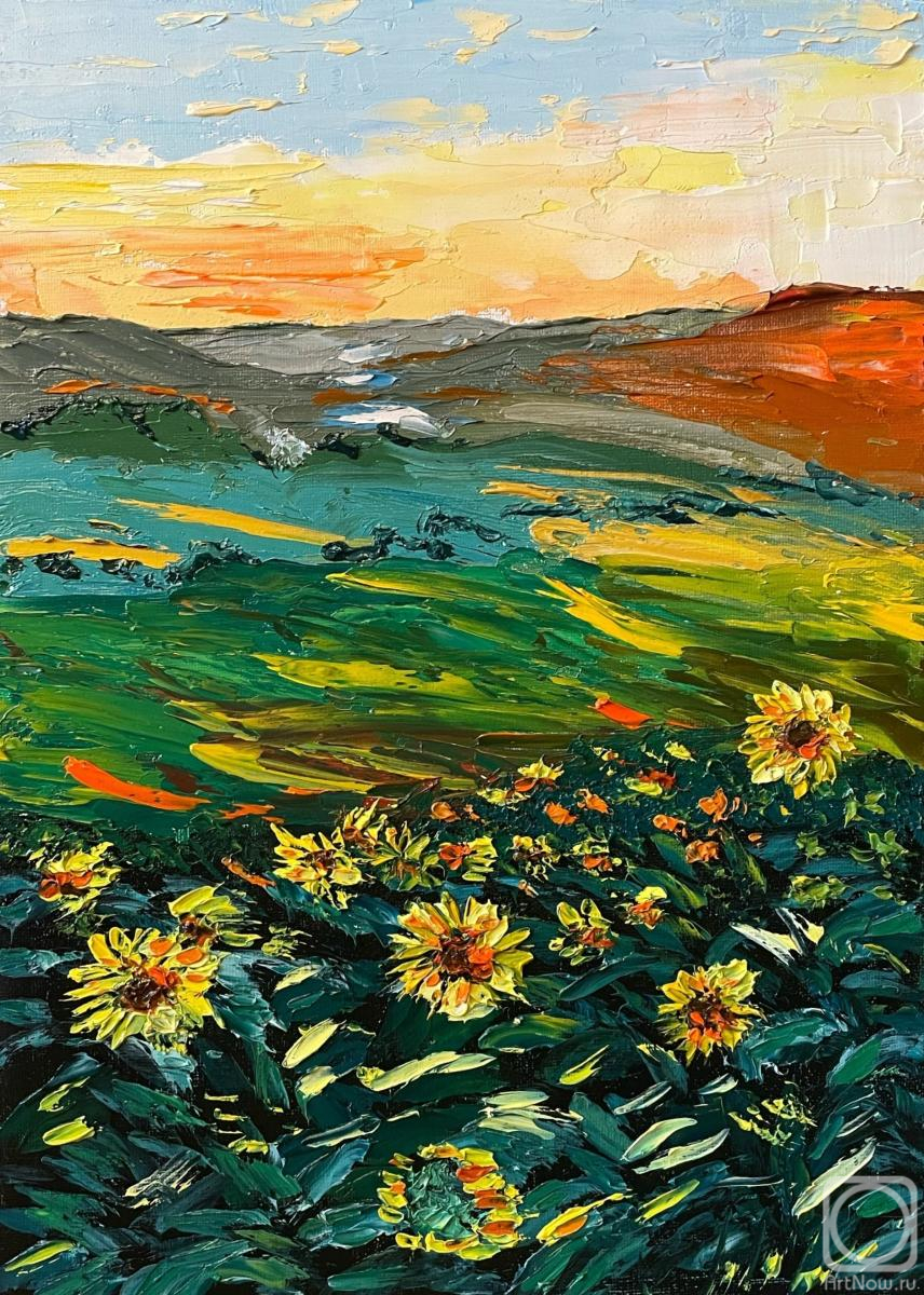 Utlyakova Anastasiya. Sunflowers at sunset