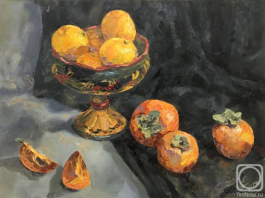 Bobrova Natalya. Still life with persimmons and tangerines