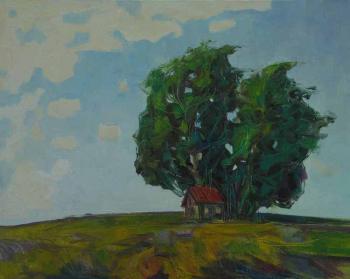 House with red roof. Knecht Aleksander