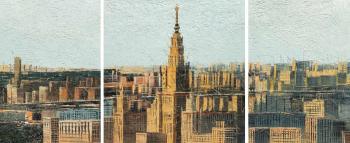 Moscow skyscrapers. Soaring above the city. Triptych. Lorti Dzhoui