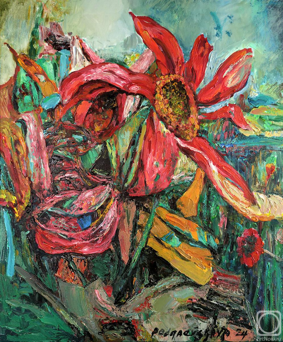 Podgaevskaya Marina. Landscape with red flower