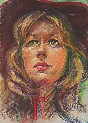 Girl in a red hat, from life. Dobrovolskaya Gayane