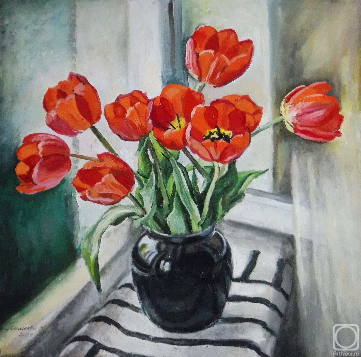 Mamaeva Nataliya. Tulips bucket on the window