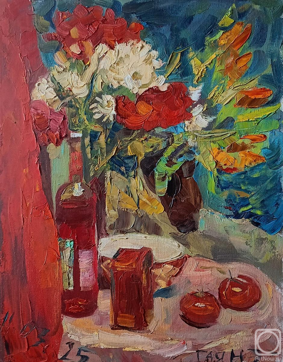 Dobrovolskaya Gayane. Still life with a bottle of watermelon liqueur