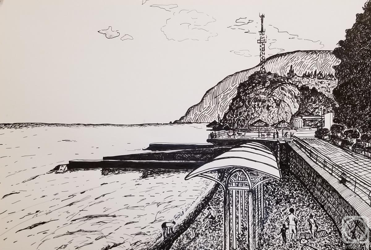 Картина. Федорова Наталия. Пляж в Алупке