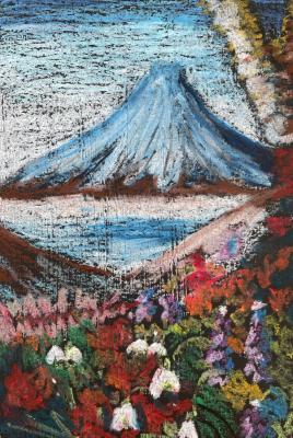 Miniature summer landscape. Oil pastels. Framed. Utlyakova Anastasiya