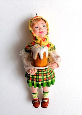 Ватная игрушка Девочка с куличом (Пасхальный Кулич). Куроптева Евгения