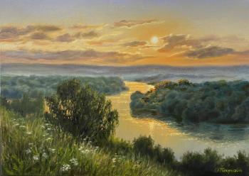 Golden sunset over the Oka river. Tikunova Olga