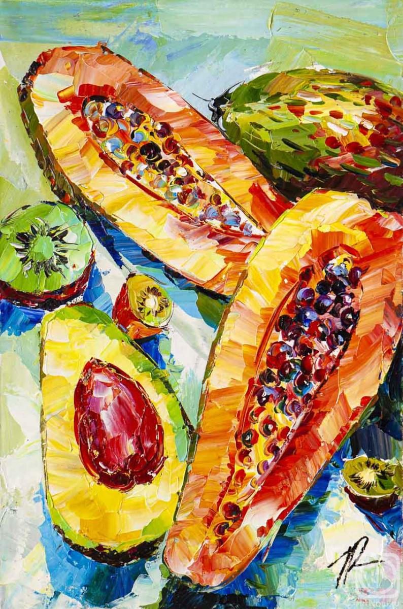 Rodries Jose. Still Life with Papaya, Avocado and Kiwi