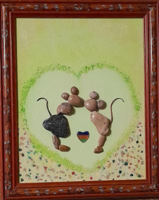 MICE Hand-made painting made from natural sea pebbles. Makarenko Lyudmila