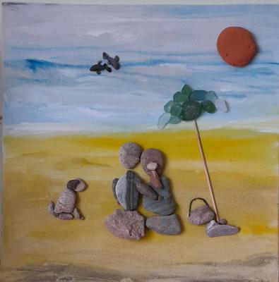 SUMMER Handmade painting from natural sea pebbles (Handmade Author 39 S Work). Makarenko Lyudmila