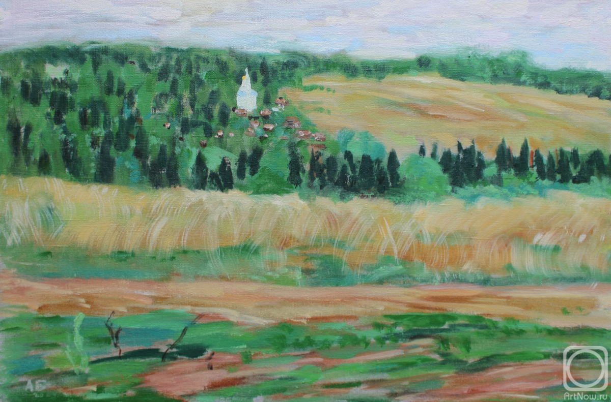 Картина маслом на холсте. Береговой Алексей. Пермь. Поля в августе на Бахаревке