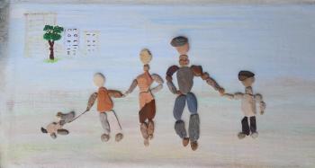 Friendly family. Eco painting from sea stones on canvas