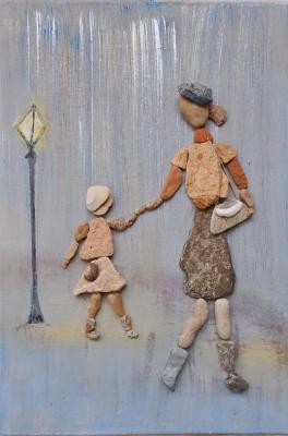 Painting MOTHER with DAUGHTER from sea stones. Makarenko Lyudmila