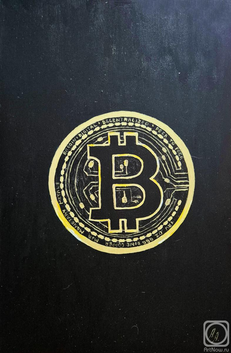 �������. ������� ����. Golden bitcoin on black background