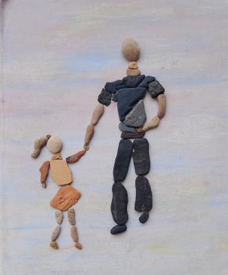 DAD with DAUGHTER. Picture of sea stones Personalized gift (For Dad). Makarenko Lyudmila