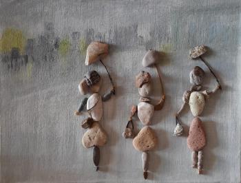 Ladies in the Rain. Sea Stone Painting