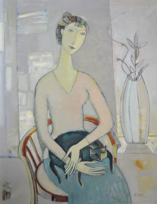 Woman with ablack cat