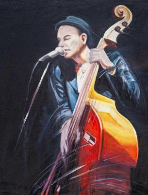 Double bass player. Rock and blues. Vevers Christina