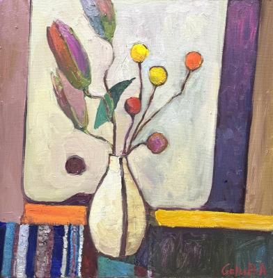 Abstract Still Life with Paint Palette and Lilies