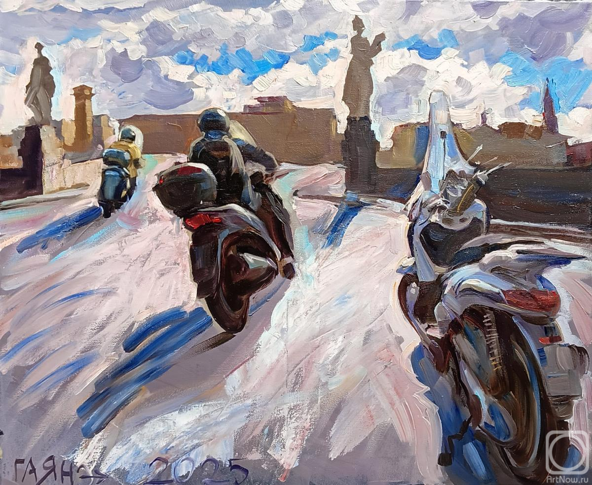 Dobrovolskaya Gayane. Florence, spring, motorcycles at the Trinity Bridge