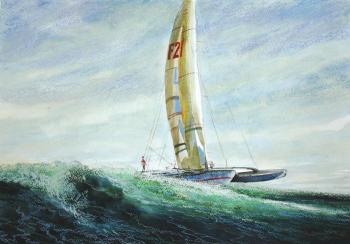 Yacht in the raging sea. Kulikov Vladimir