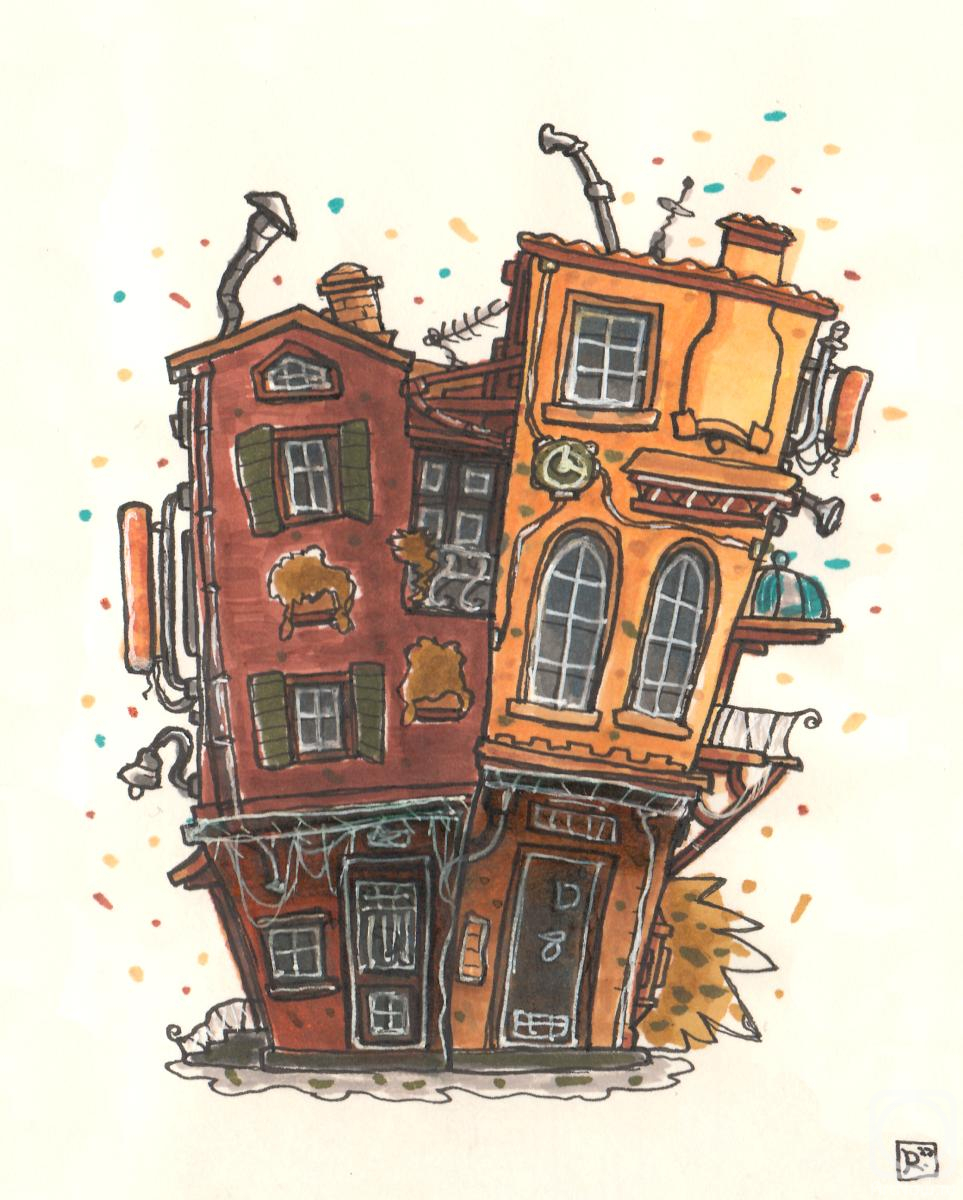 Romanov Zaur. Autumn houses with steampunk elements