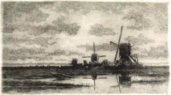 Landscape with two mills on a pond (Landscape With Pond). Kolotikhin Mikhail