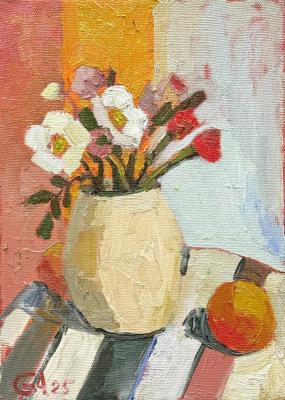 Three White Poppies & Orange