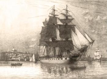 The frigate Constitution in Boston Harbor