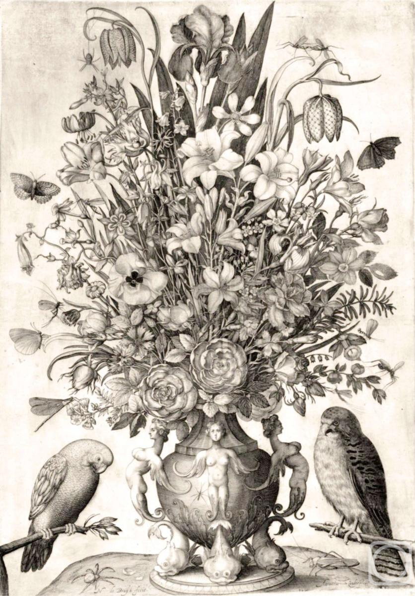 Kolotikhin Mikhail. Vase with flowers and birds