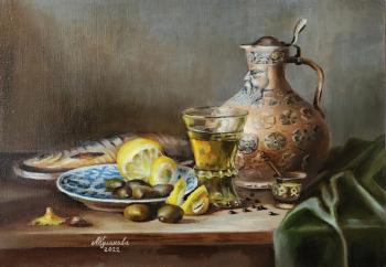 Stillife with olives and fish (Antique Jug). Kulakova Aleksandra
