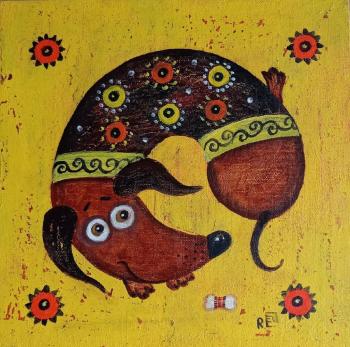 Dachshund in a vest. Razina Elena