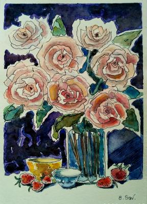 Roses and strawberries. Savelyeva Elena