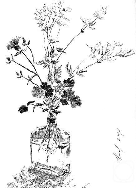 Kataeva Galina. Meadowsty, cornflower, aquilegia (From the series Wild bouquets)