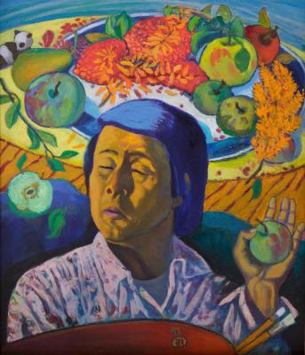 Self-portrait with an apple� (Paintbrush). Li Moesey