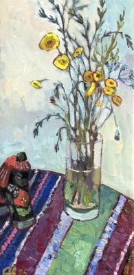 Naive Decorative Still Life � Yellow Wildflowers & Wooden Horse. Golub Anna