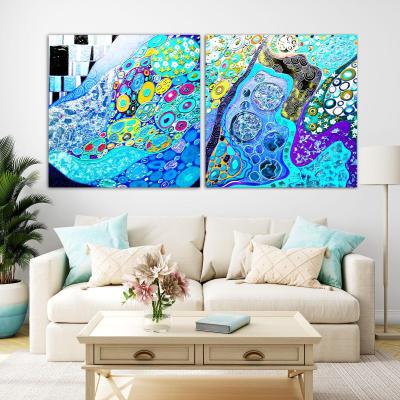 Underwater world. Interior abstract painting. Set of 2 artworks