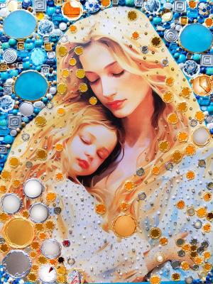 Mother and daughter. Love. Family. Painting with semi-precious stones. Bast Irina
