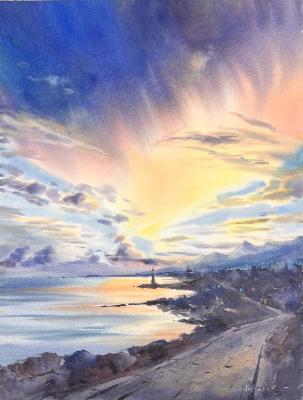 Sunset Road and Lighthouse. Gorbacheva Evgeniya