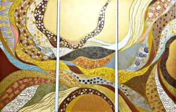Gold Bronze Copper Abstract painting. Triptych (Interi). Bast Irina