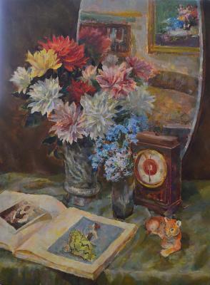 Still life with mirror and dahlias. Muraveva Anna