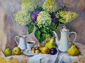 Still life with coffee and hydrangeas (Gift For Home). Simonova Olga