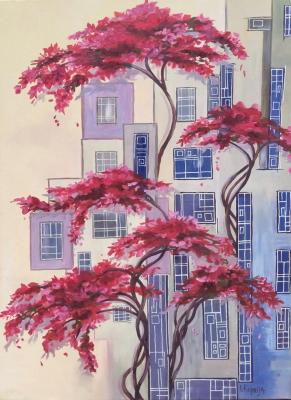 Bright Bougainvillea in a Grey City. Kupriyanova Irina